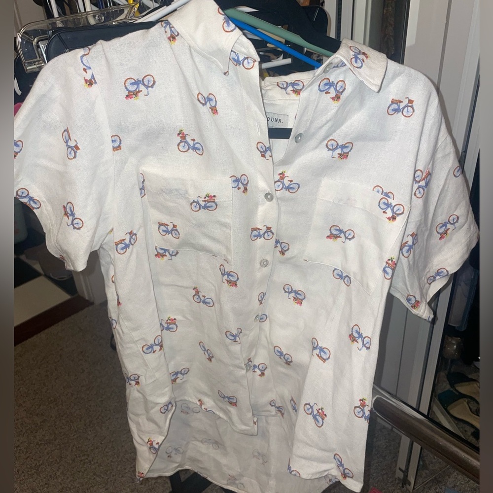 Rae Dunn bicycle print button up shirt